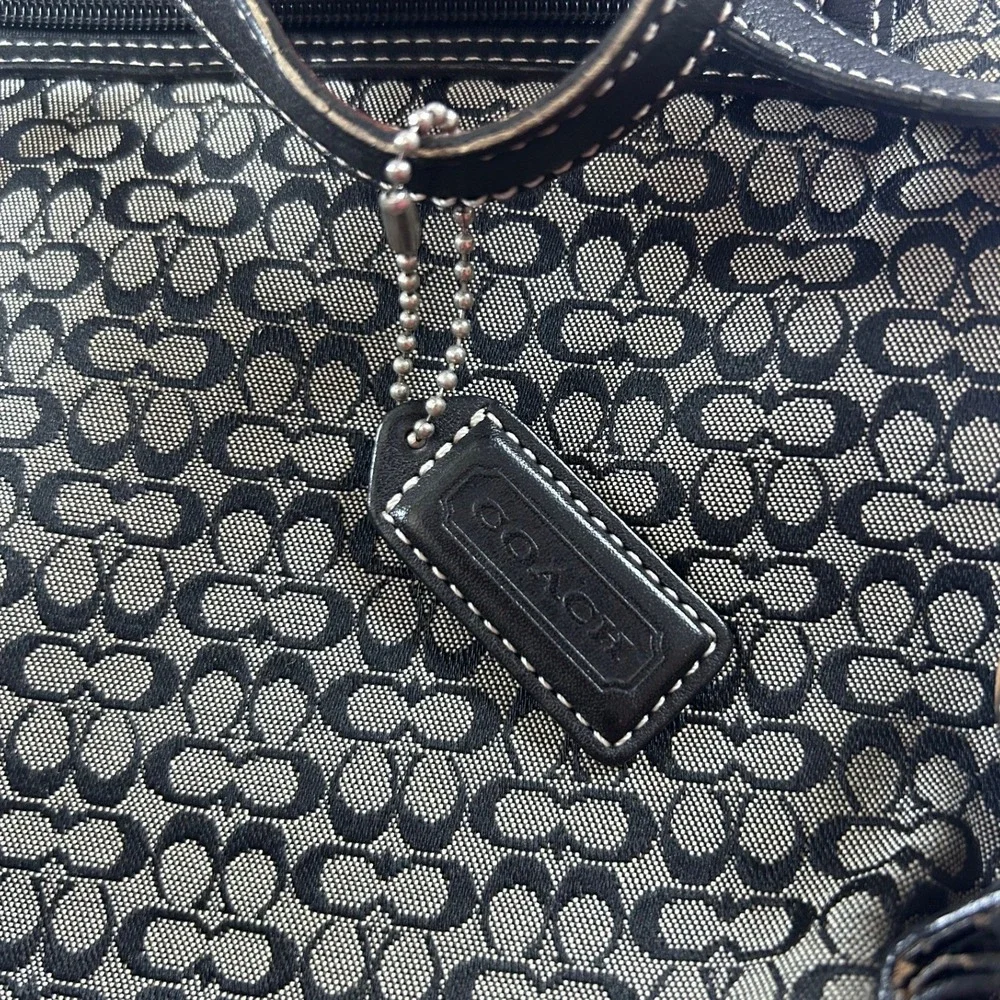 Coach Vintage Signature C Jacquard Backpack Black Leather Y2K Drawstring